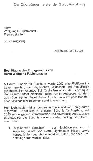 Projekt Neubrgerempfang "Miteinander sprechen" der Stadt Augsburg ab 2005 jhrlich bis heute - Wolfgang F. Lightmaster