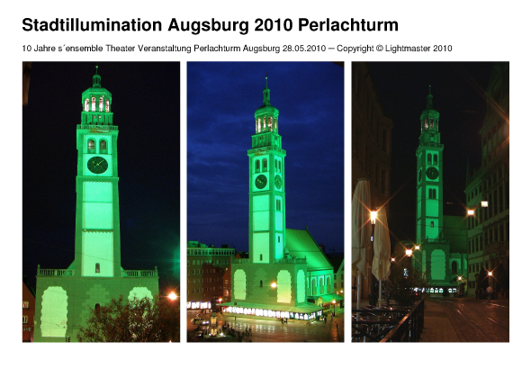 Lichtknstlerische Stadtillumination Illumination Augsburg Perlachturm 28.05.10 - Lichtkunst by Wolfgang F. Lightmaster