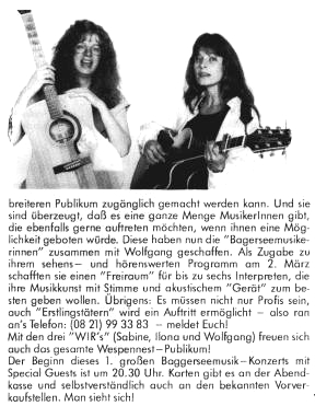 Wir machen Baggerseemusik - Das Forum fr akustische Musik - unplugged in Augsburg und Umgebung 1990 bis 1994