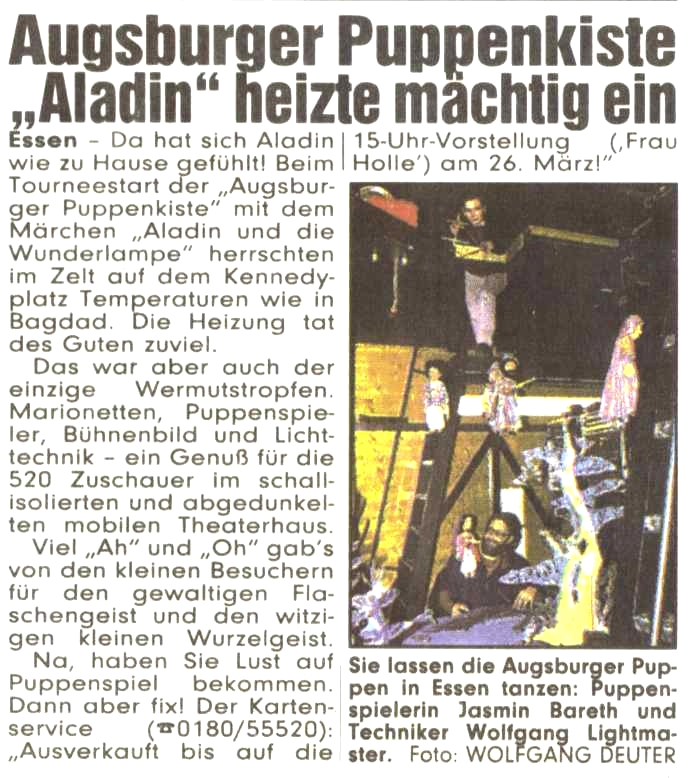 1. Deutschland Tournee Augsburger Puppenkiste 1998/99 - Bild Zeitung Premiere Mrz 1998